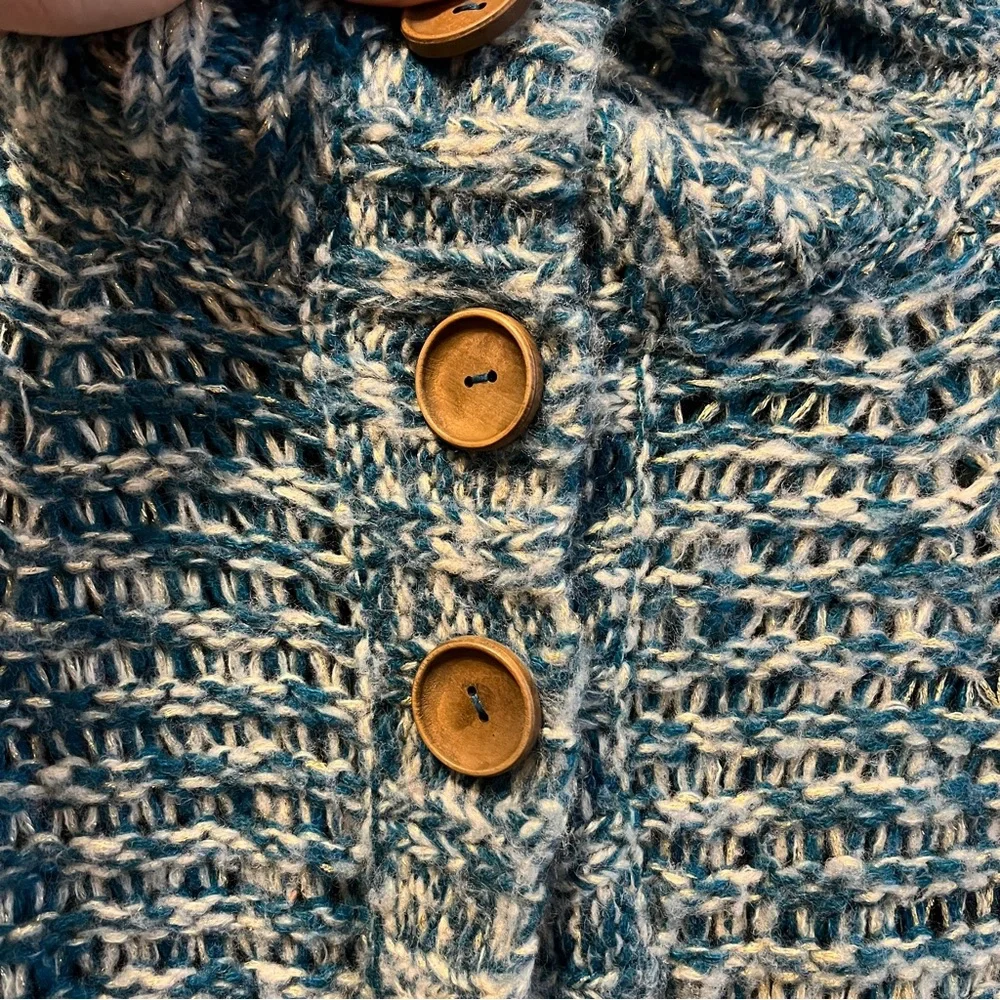 Free People Green & White Sweater Cardigan 3/4 Sleeves - Picture 5 of 7